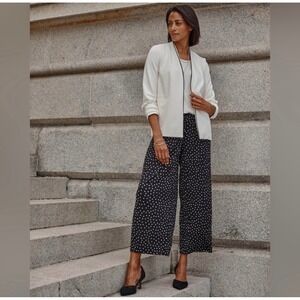 J Jill Wearever Plisse Wide Leg Crop Pants Black White Polka Dots Size 3X NWT